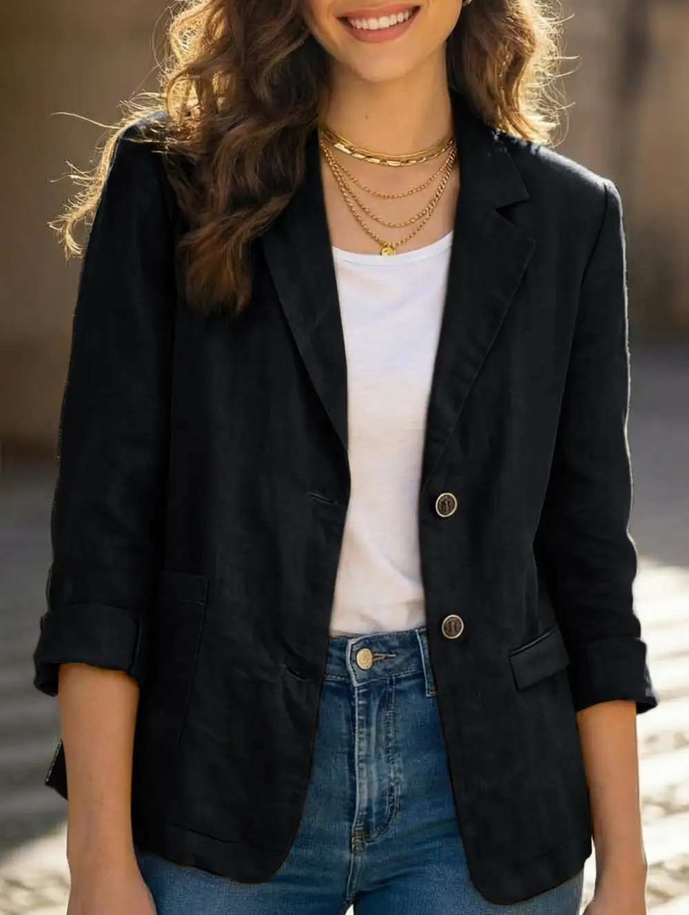 Cotton Linen Jackets and Blazers Top