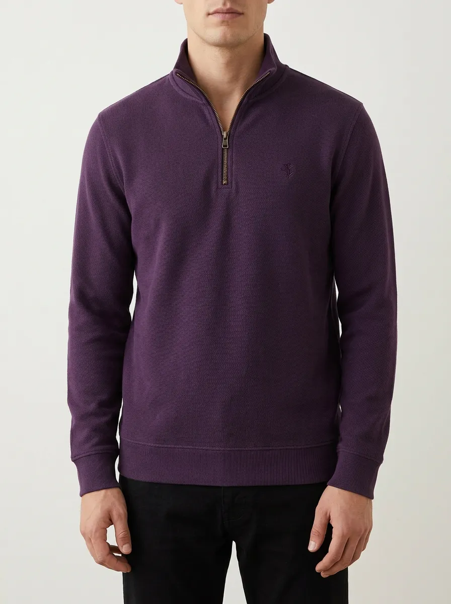 Half-Zip Leaf-Pattern Embroidered Men's Half-Zip Sweatshirt
