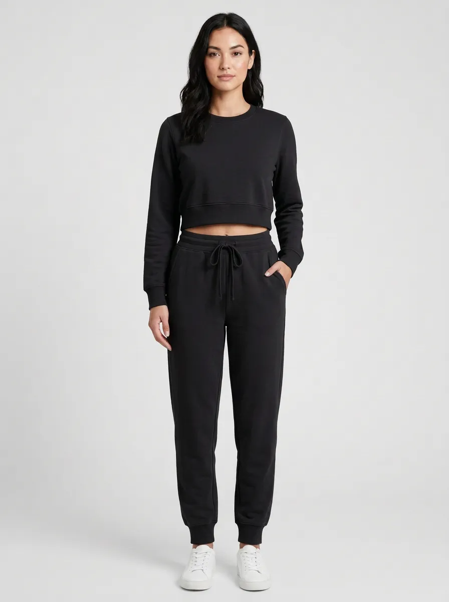 Women's Cropped Crewneck High-Rise Jogger Set