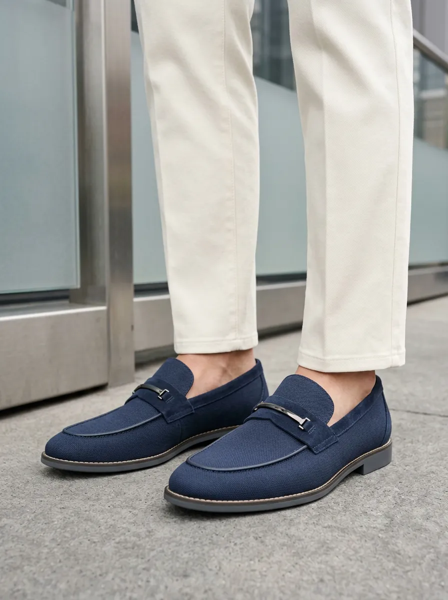 Men's Metal Bit Textured Loafers