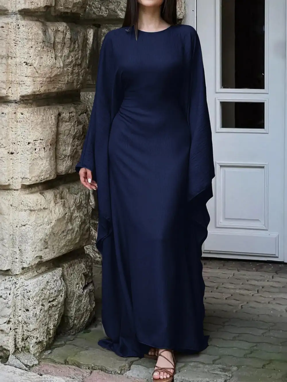 Cape Round Neck Maxi Dress