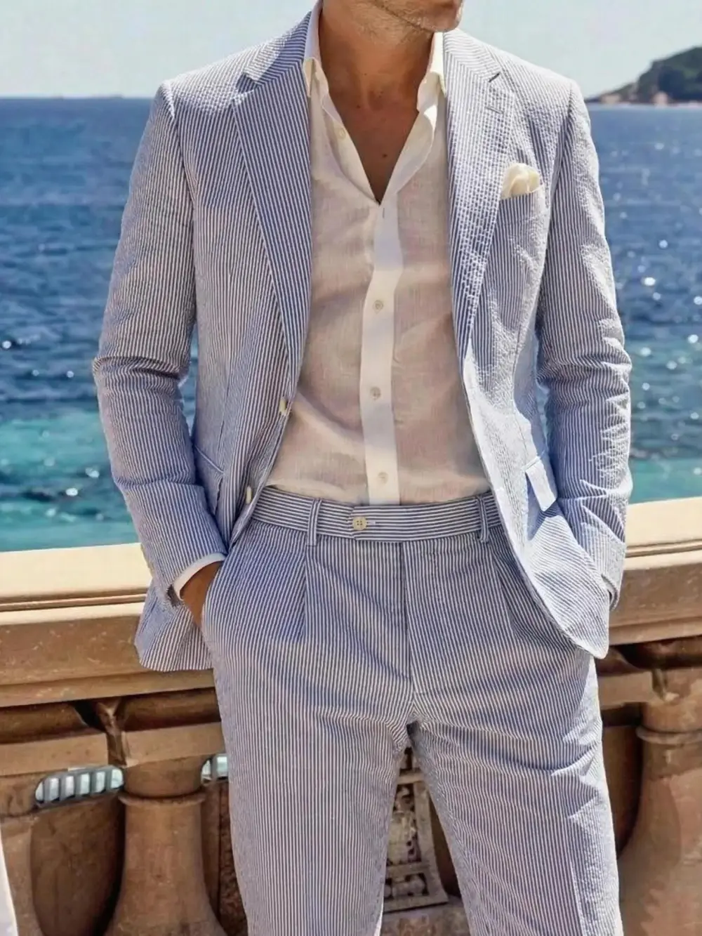 🔥Men's 2-Piece Seersucker Suits Classic Jacket & Trousers