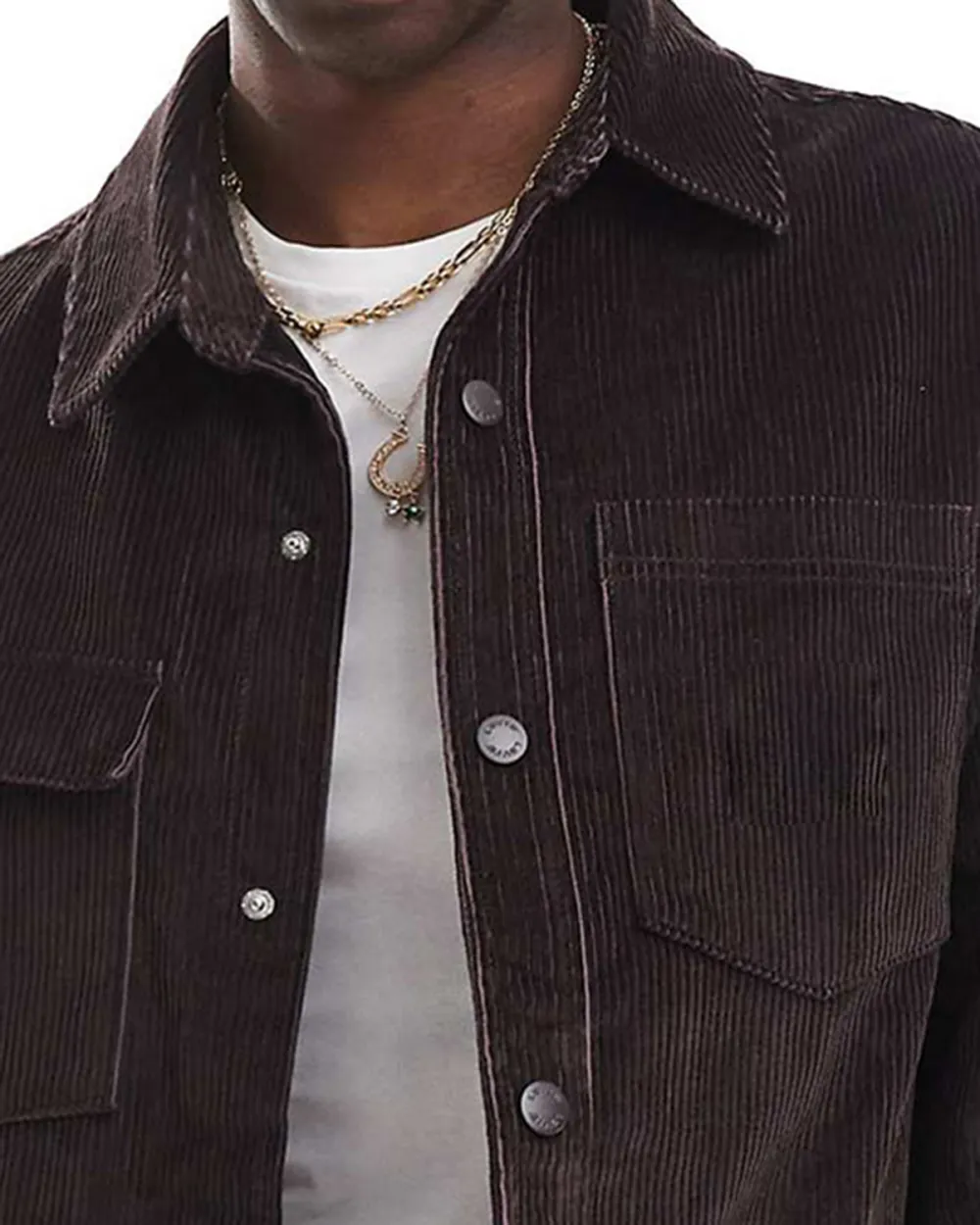 Quilted Cord Overshirt Jacket In Brown