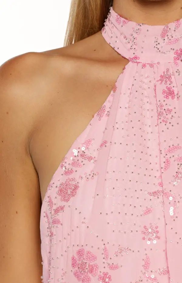 Halter Neck Backless Beaded Mini Dress