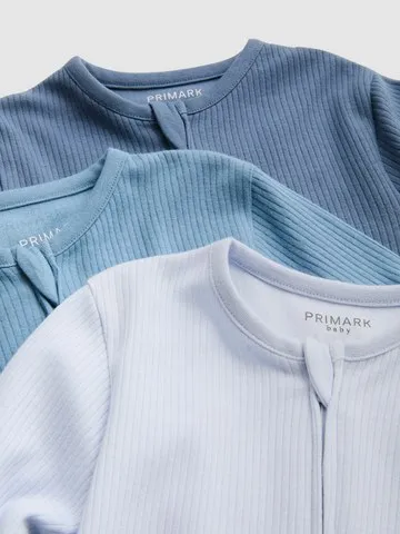 0-24mths | 3pk Ribbed Zip-Up Sleepsuits