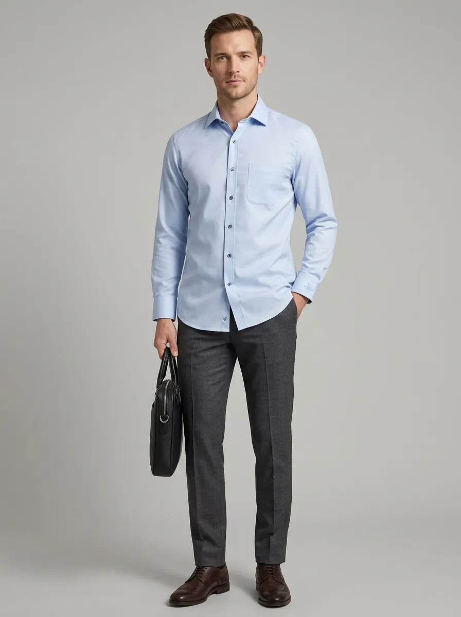 Men's Non-Iron Cotton Light Blue Long Sleeve Dress Shirt
