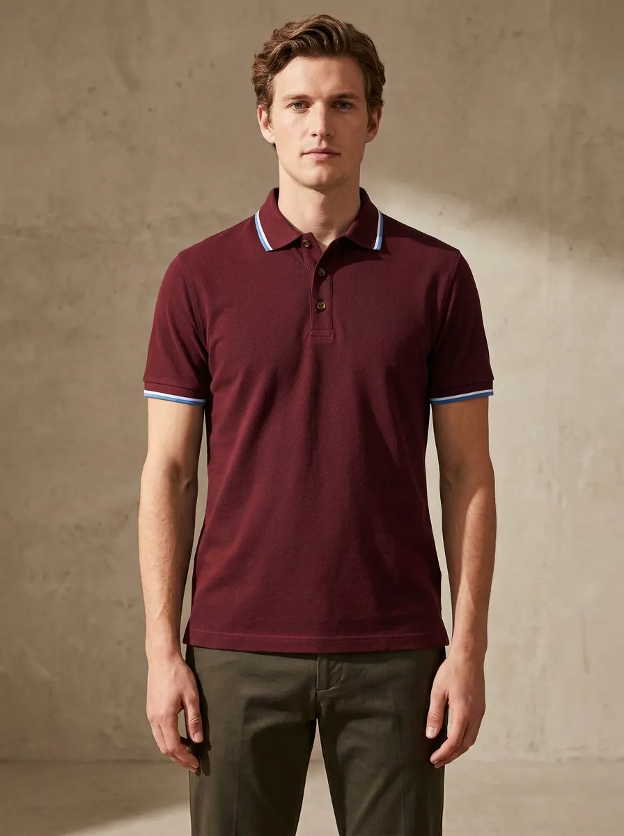 Men's Navy Light Blue White Tipped Polo Shirt