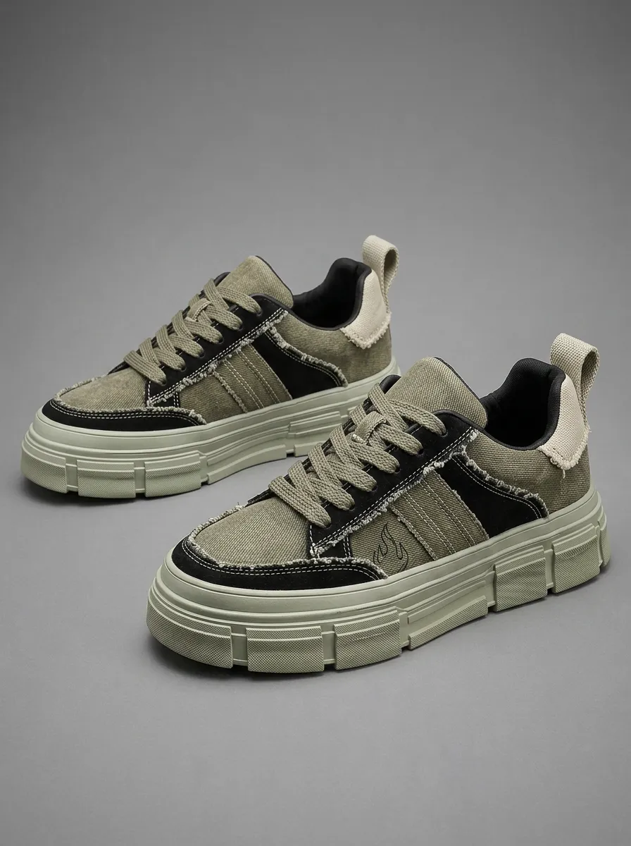 Men's Streetwear Flame Pattern Distressed Canvas Skate Shoes