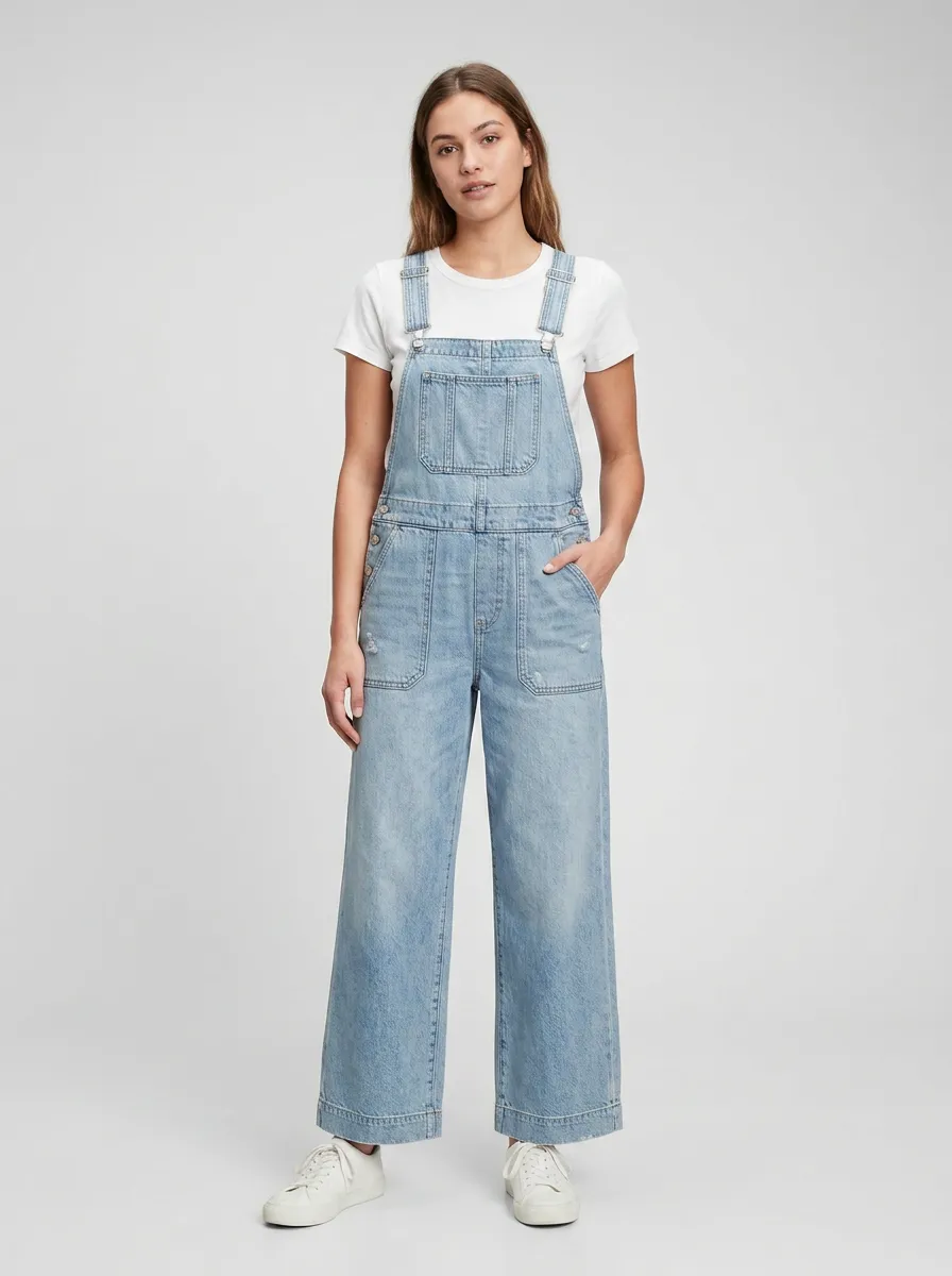 Women's Light-Wash Vintage Denim Dungarees