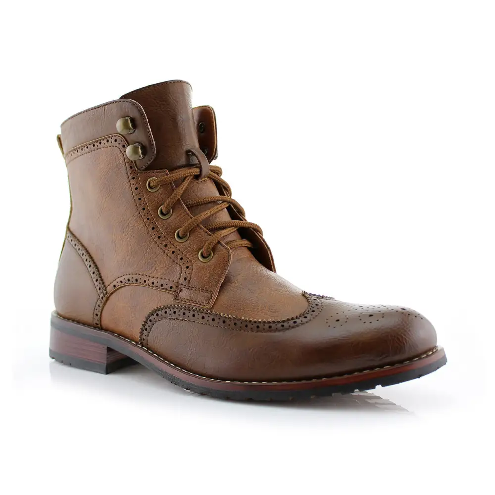 Two-Tone Wingtip Brogue Combat Boots