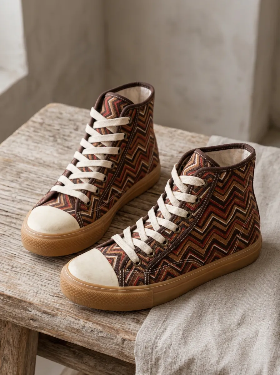 Men's Geometric Zigzag Pattern Printed Canvas Shoes