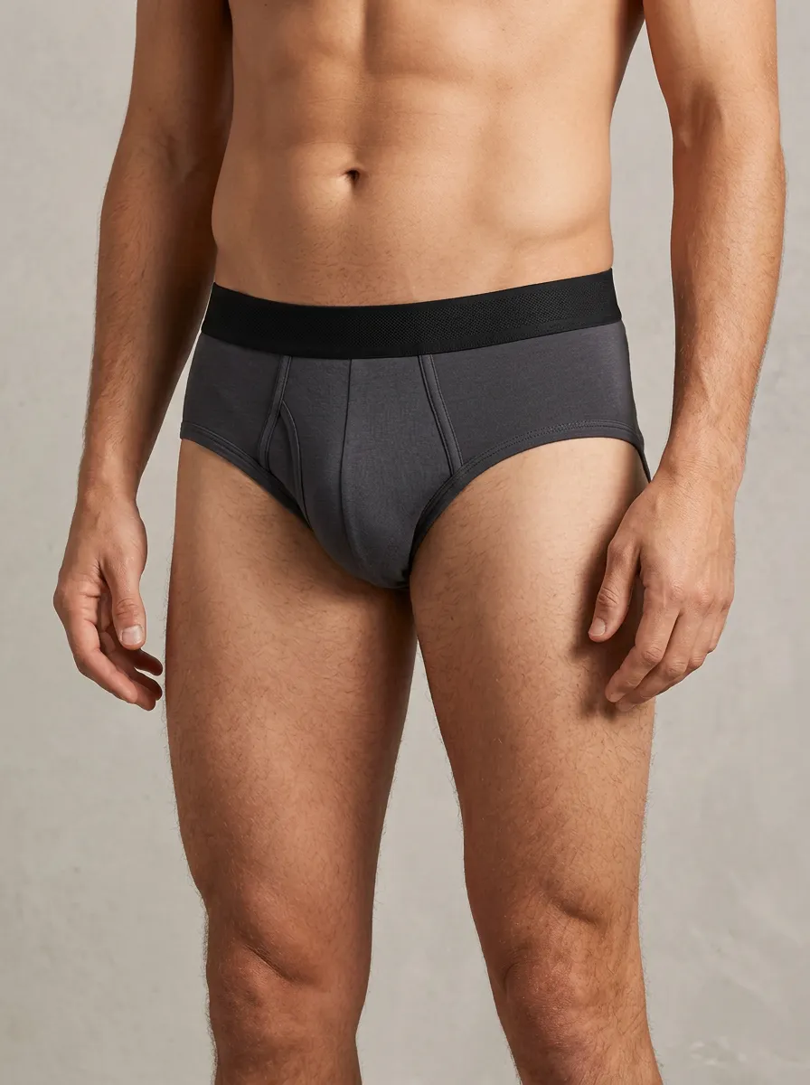 Men's Solid Charcoal Grey Minimalist Printed Briefs