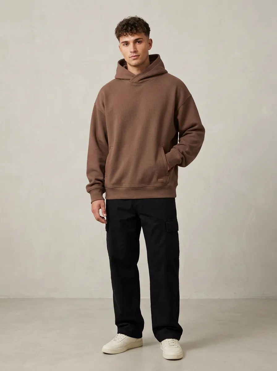 Unisex Waffle Knit Off Duty Casual Hoodie