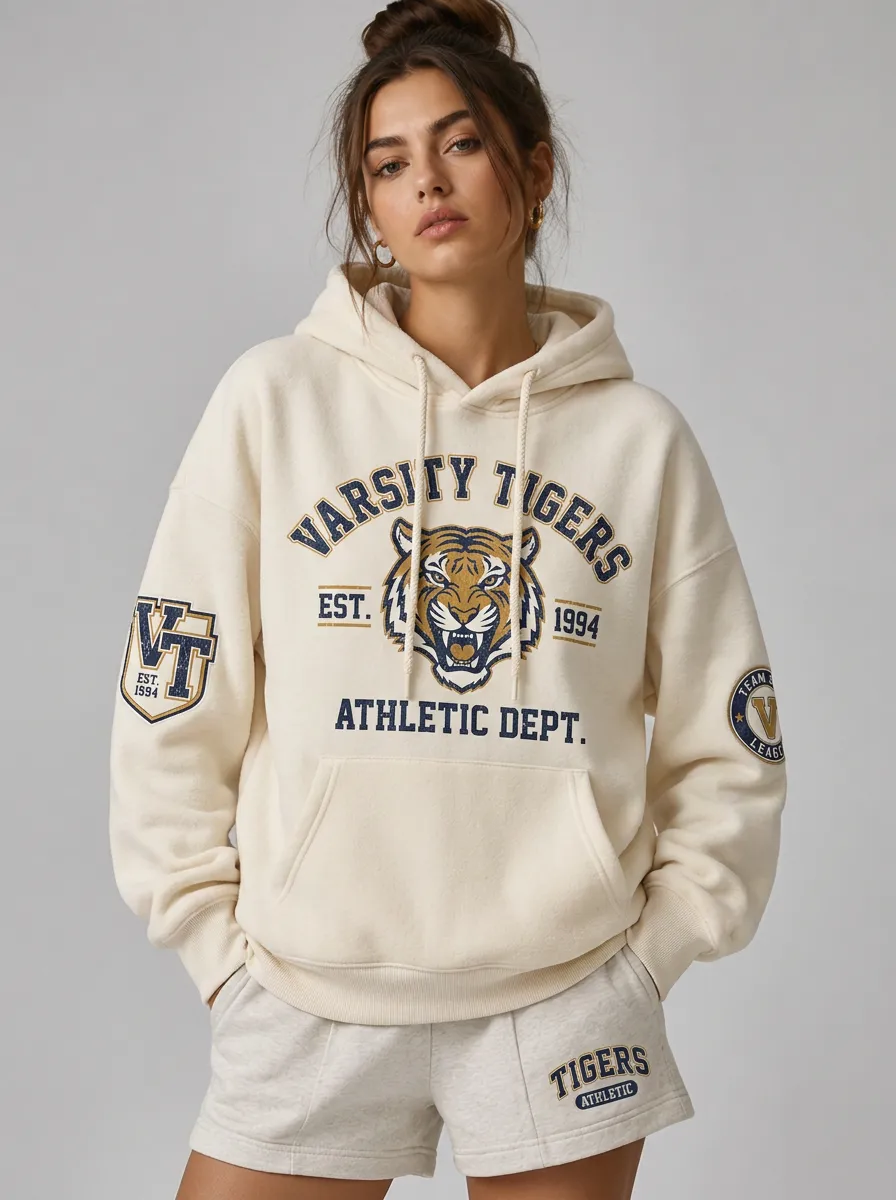 Women's Varsity Tigers Athletic Dept Tiger Face Printed Hoodie