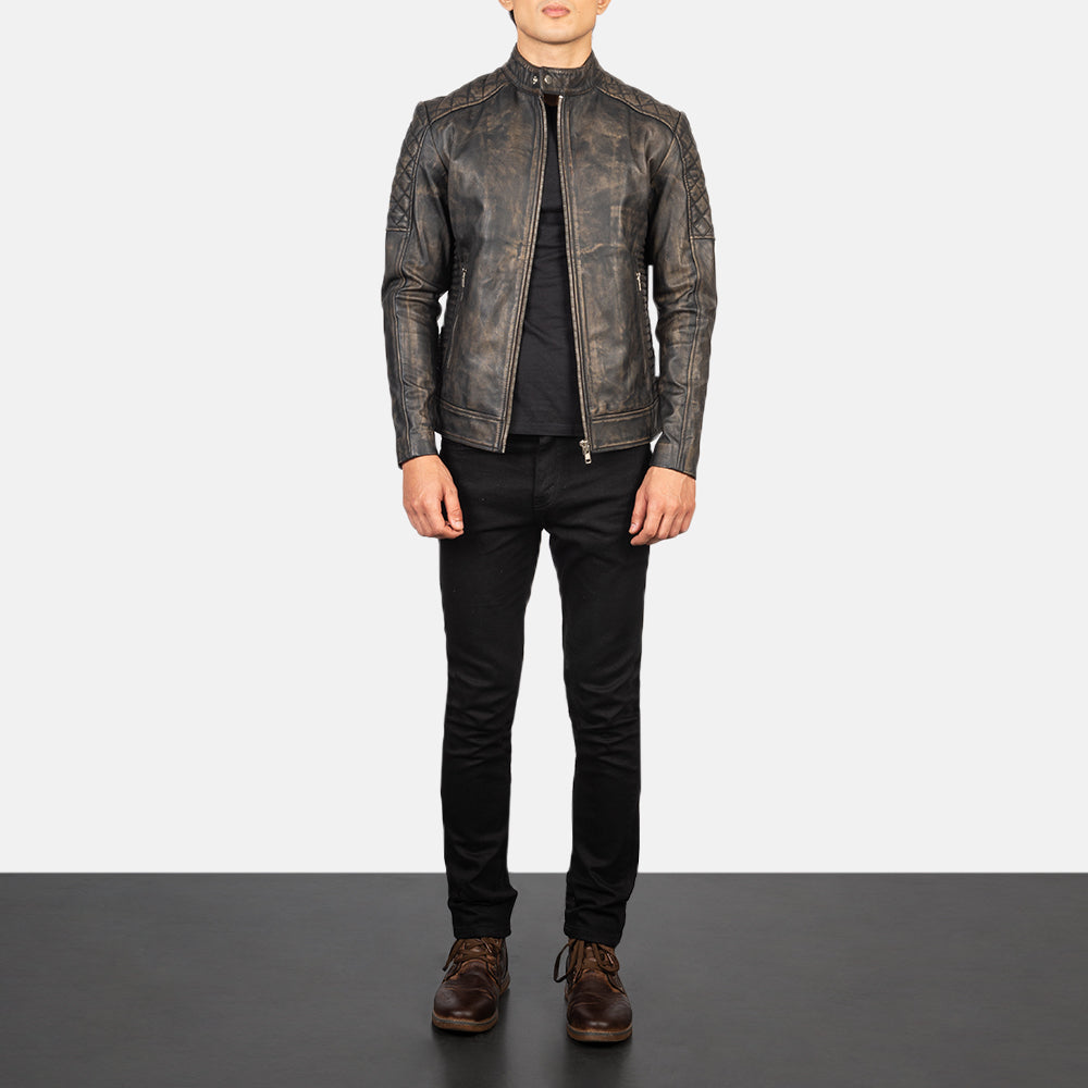 Men's Rugged Biker Leather Quilted Jacket