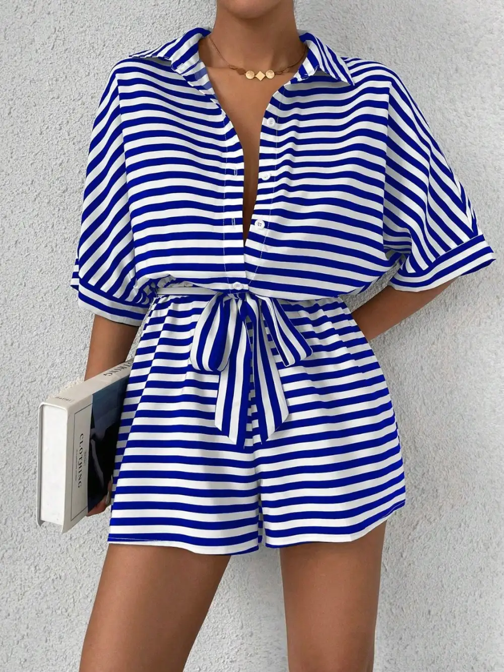 Tie Waist Half Button Romper