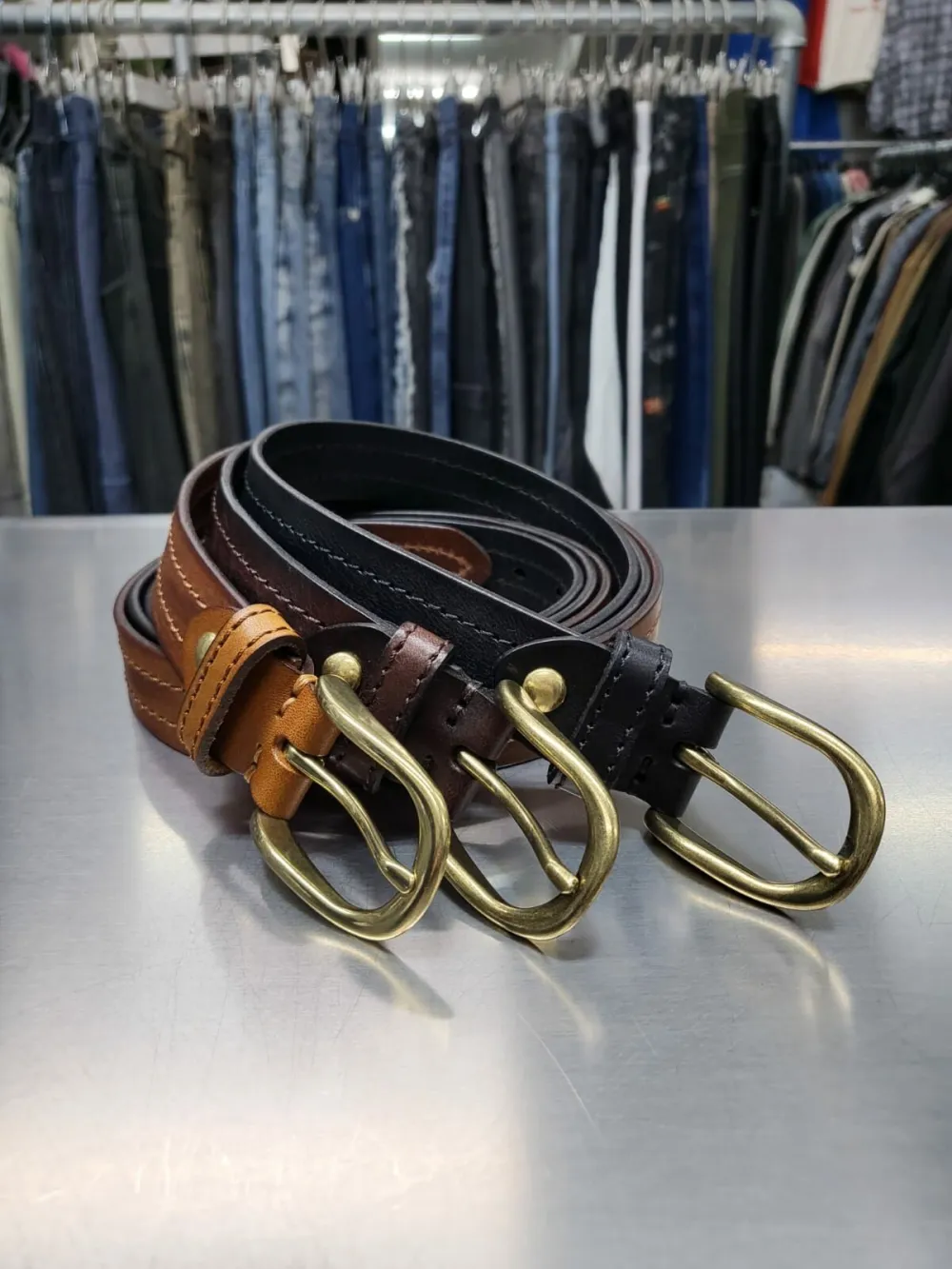 Gold Buckle Genuine Leather Belt