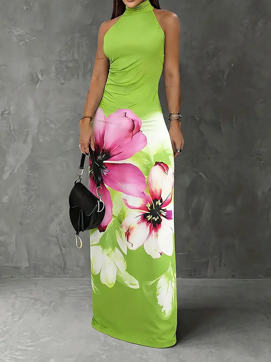 High Sleeveless Neck Maxi Dress