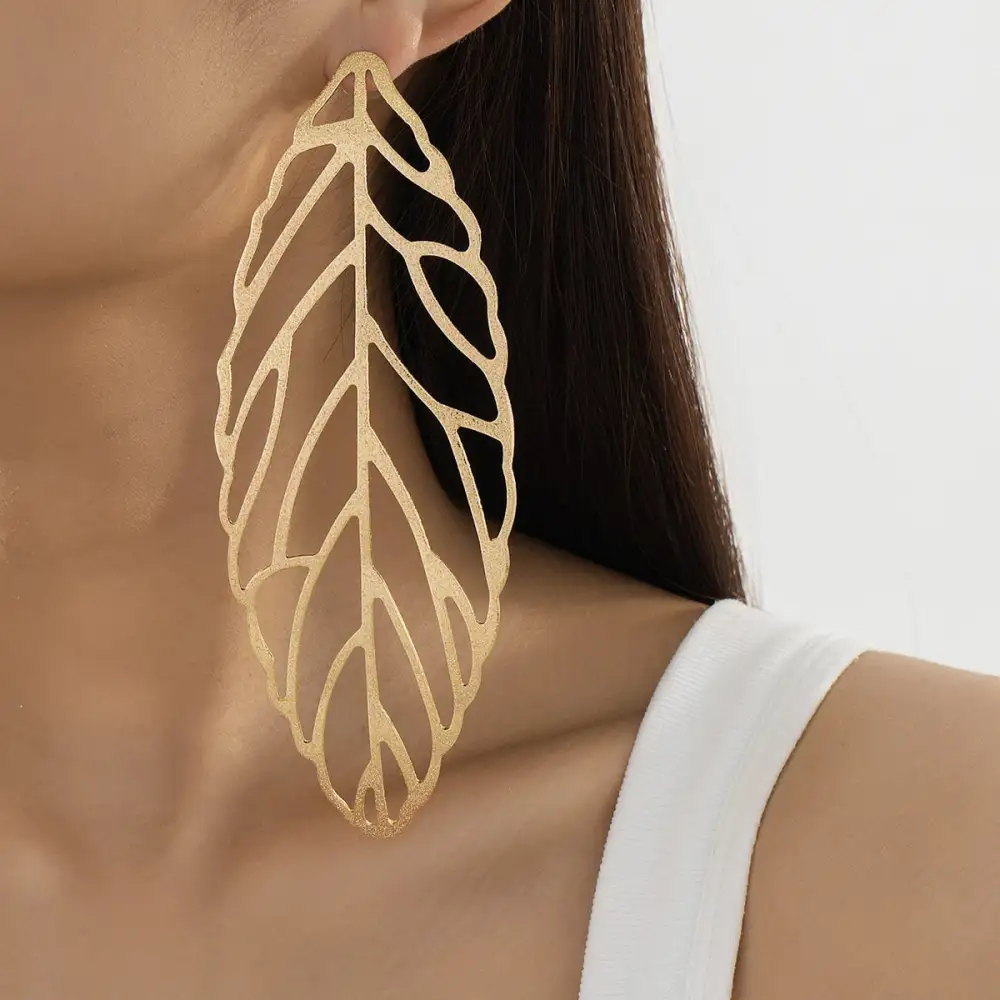 Geometric Leaf Long Drop Earrings