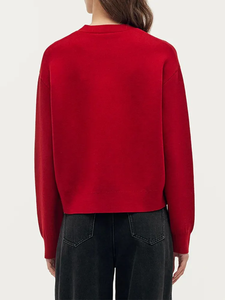 Wool Blend Clover Embossed Women Sweater