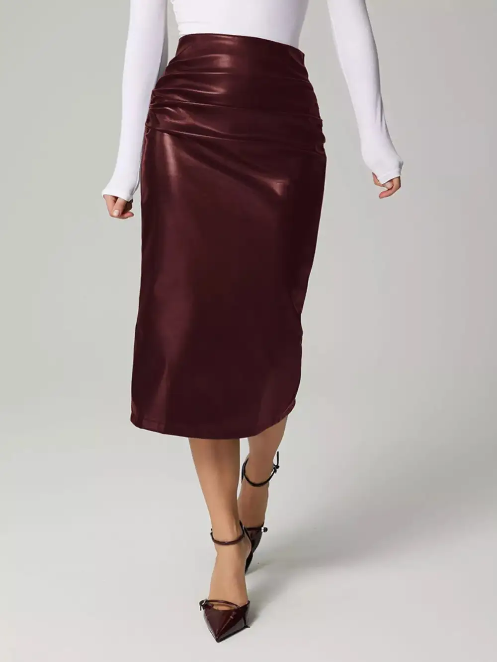 Faux Leather Slit Skirt