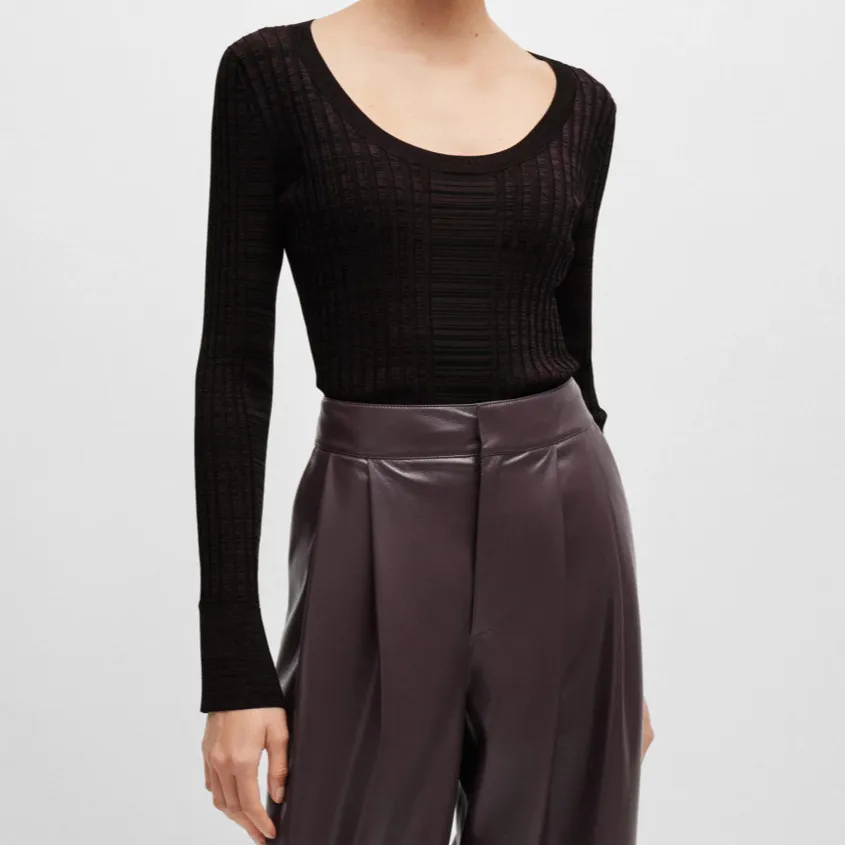 Scoop-Neck Knit Ribbed Women's Sweater