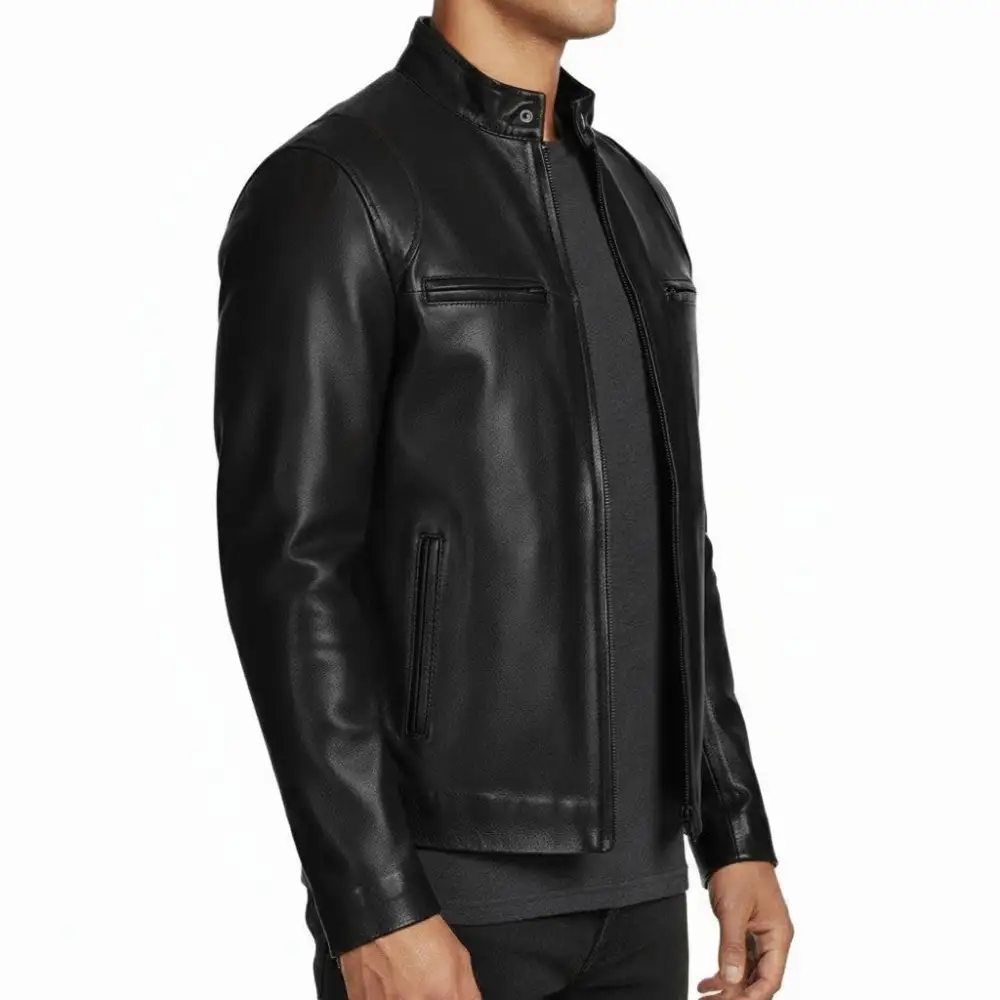 Classic Leather Biker Bomber Multi Pocket Jacket