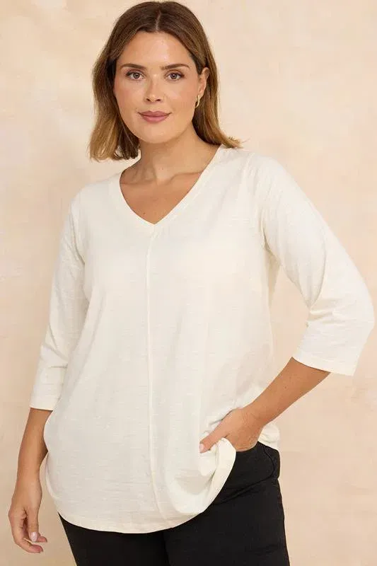 Ivory White V-Neck Cotton Top