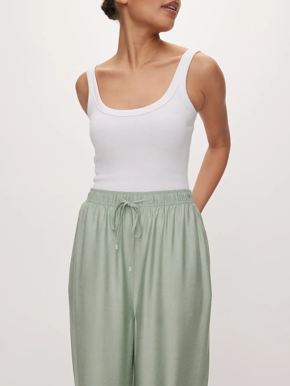 Light Green Flowy Wide-Leg Pants