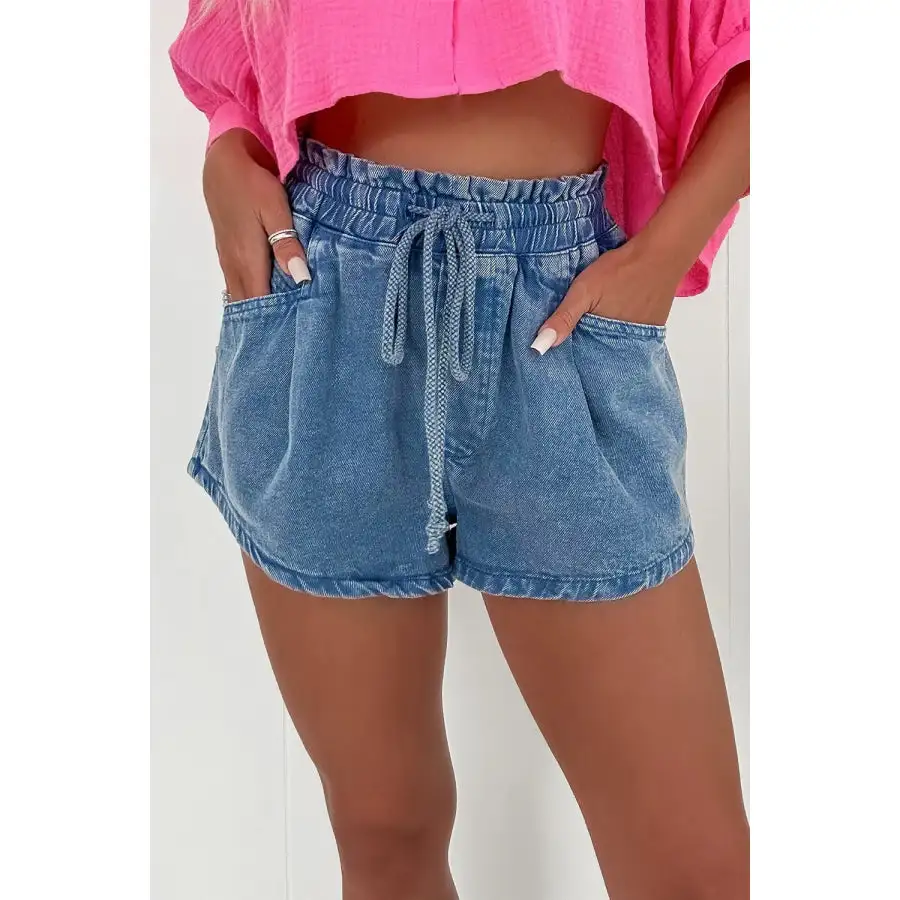 Everyday High Waist Drawstring Pocketed Denim Shorts