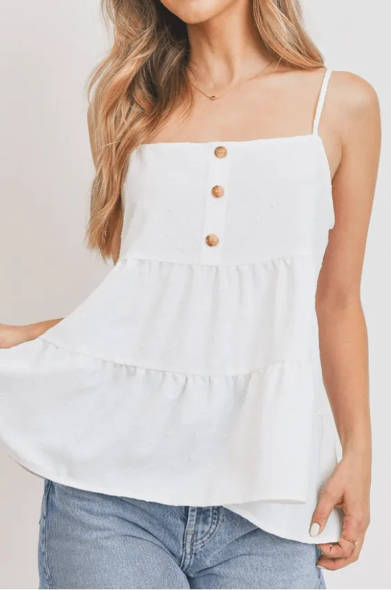 White Three Button Tiered Peplum Tank