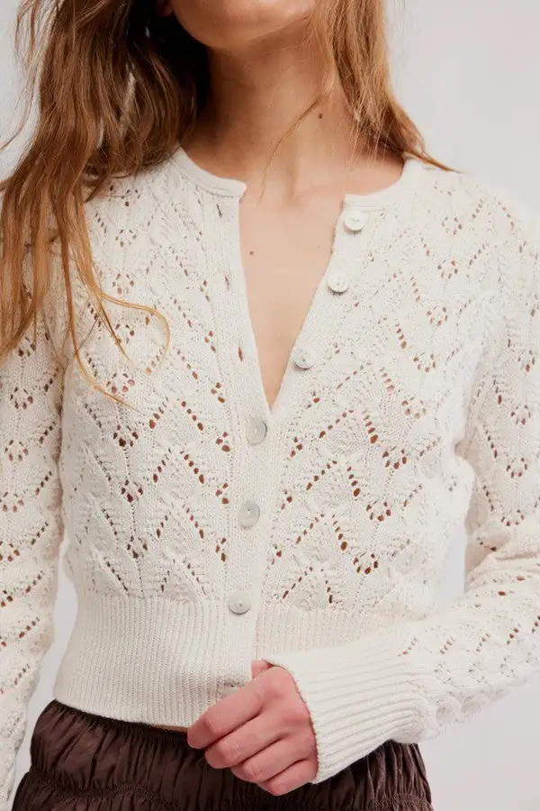White Pointelle Knit Cardigan