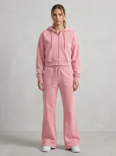 Women's Minimal Cropped Hooded Jacket and Flare Pants Active Set