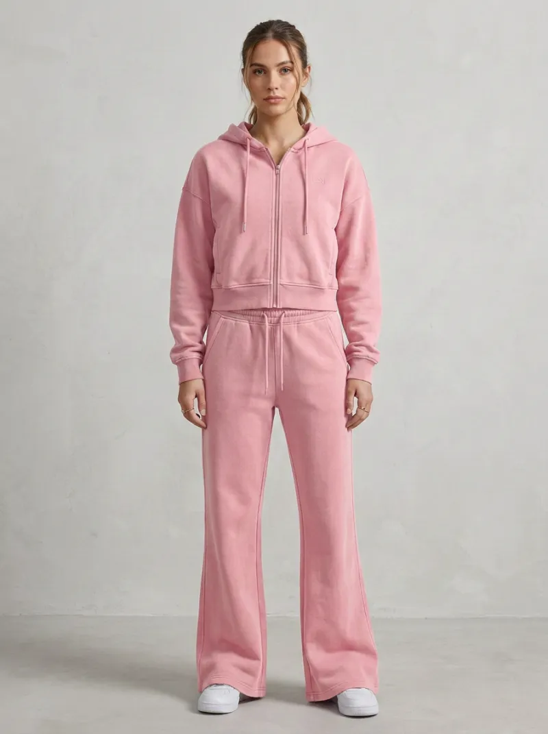 Women's Minimal Cropped Hooded Jacket and Flare Pants Active Set