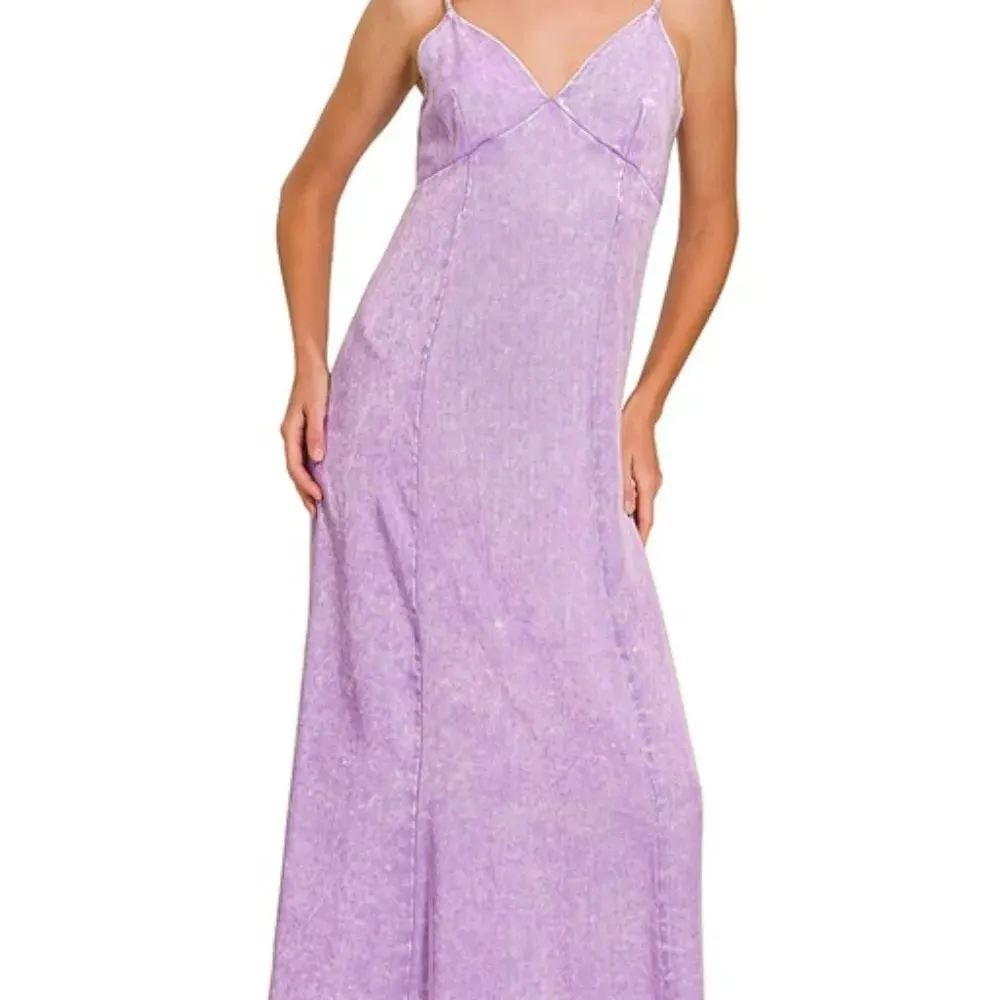 Elegant Tencel Mineral Washed Maxi Dress
