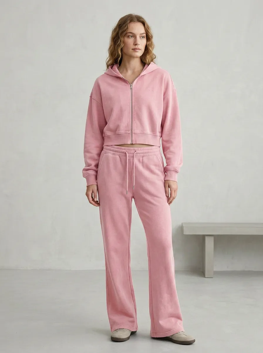 Women's Relaxed Minimal Cropped Hooded Jacket and Flare Pants Active Set