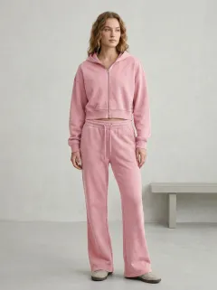 Women's Relaxed Minimal Cropped Hooded Jacket and Flare Pants Active Set