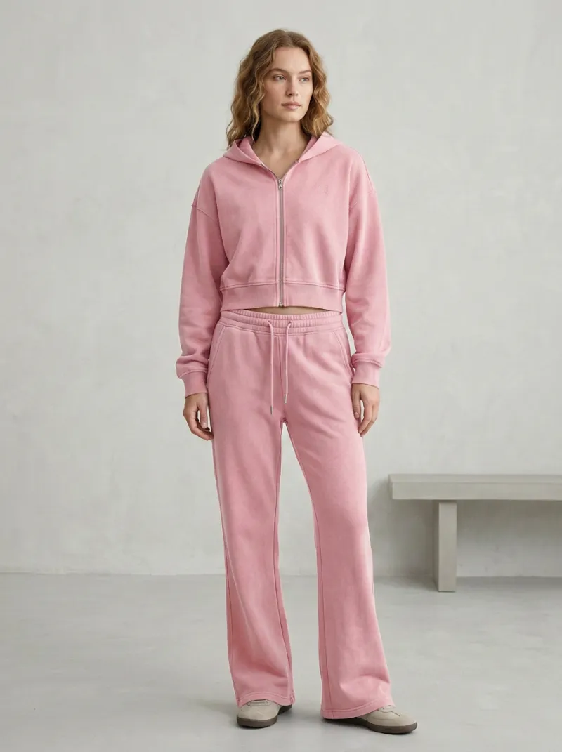 Women's Relaxed Minimal Cropped Hooded Jacket and Flare Pants Active Set