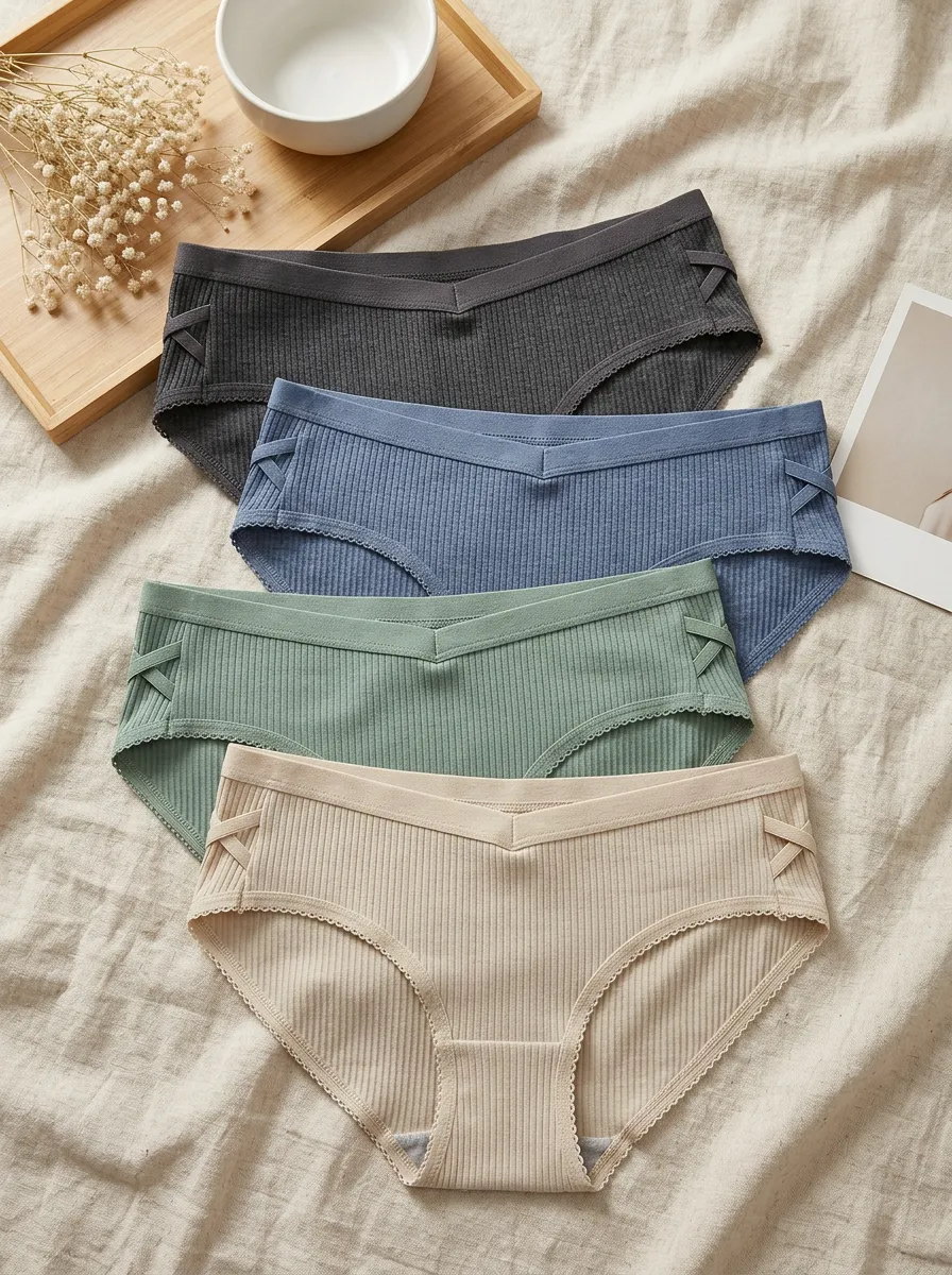 Women's Ribbed V-Cut Crisscross Side 4-Pack Panties