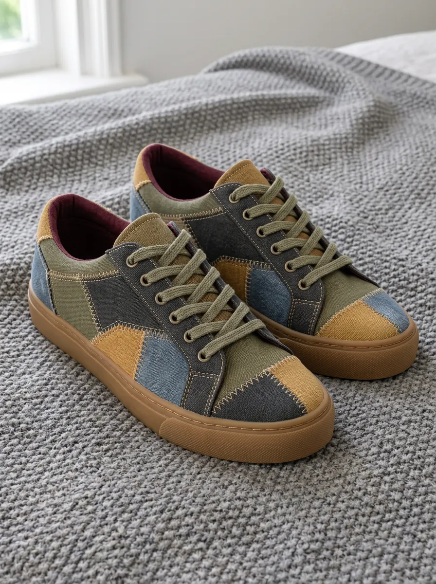 Men's Vintage Style Patchwork Canvas Printed Sneakers