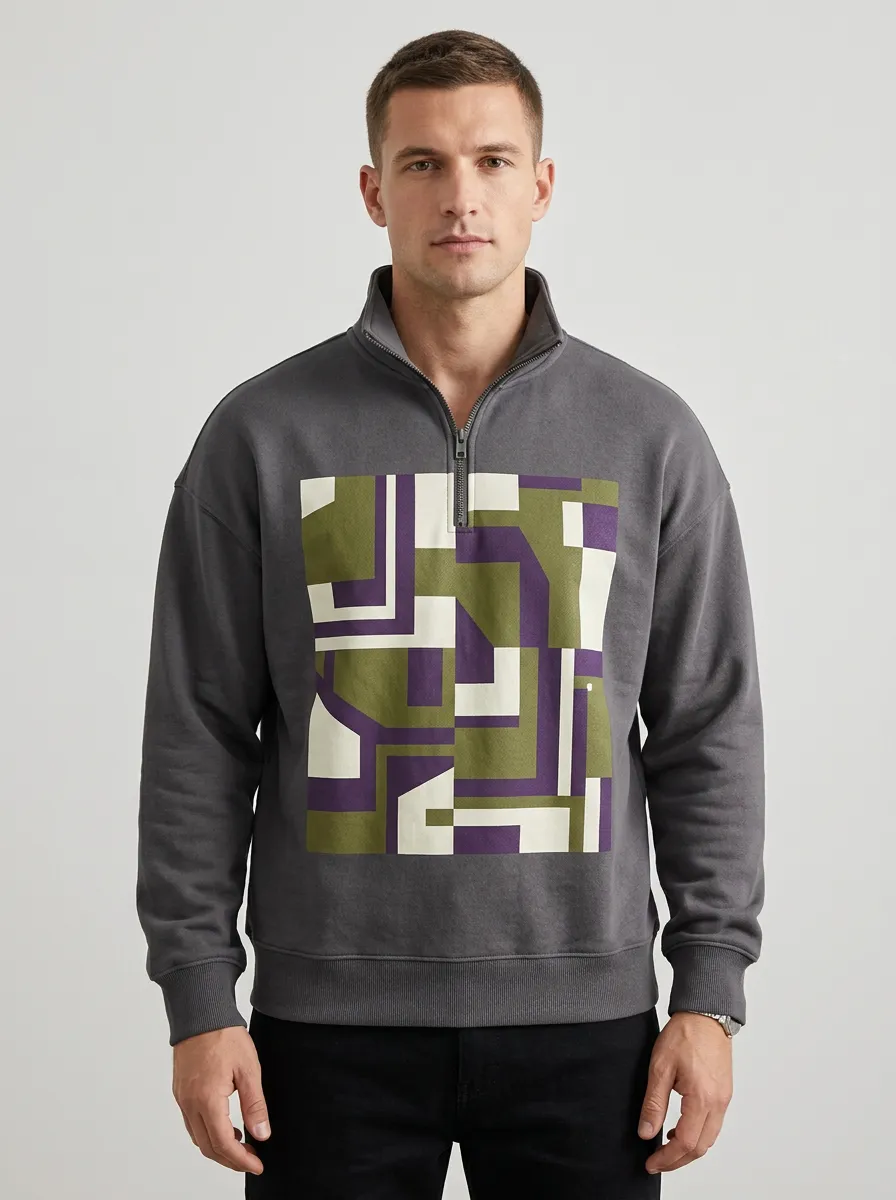 Quarter-Zip Half-Zip Geometric Abstract Men's Half-Zip Sweatshirt