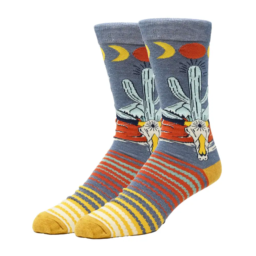 Refined Cotton Blend Nature Motif Crew Socks