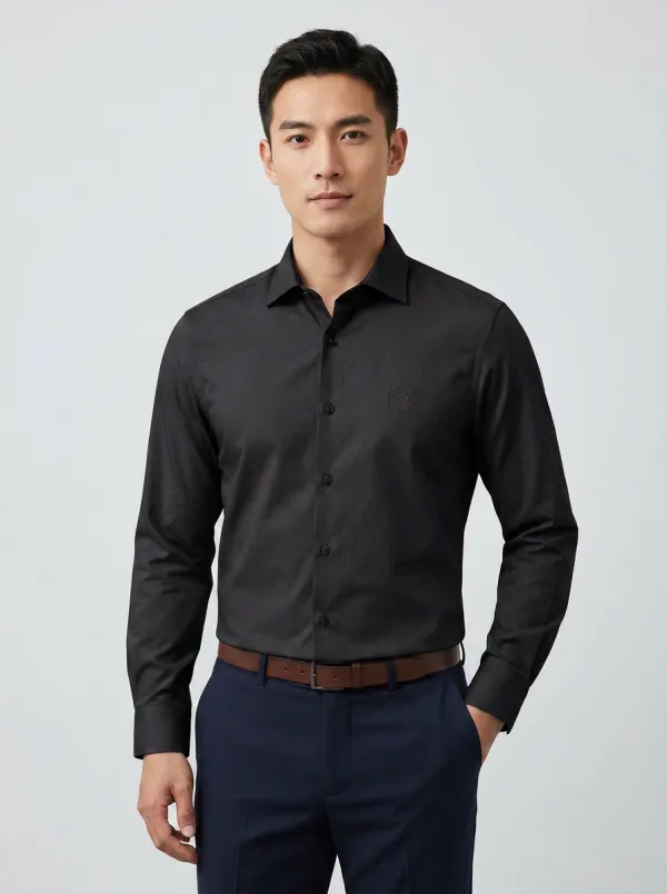 Men's Non-Iron Cotton Geometric Logo Printed Dress Shirt