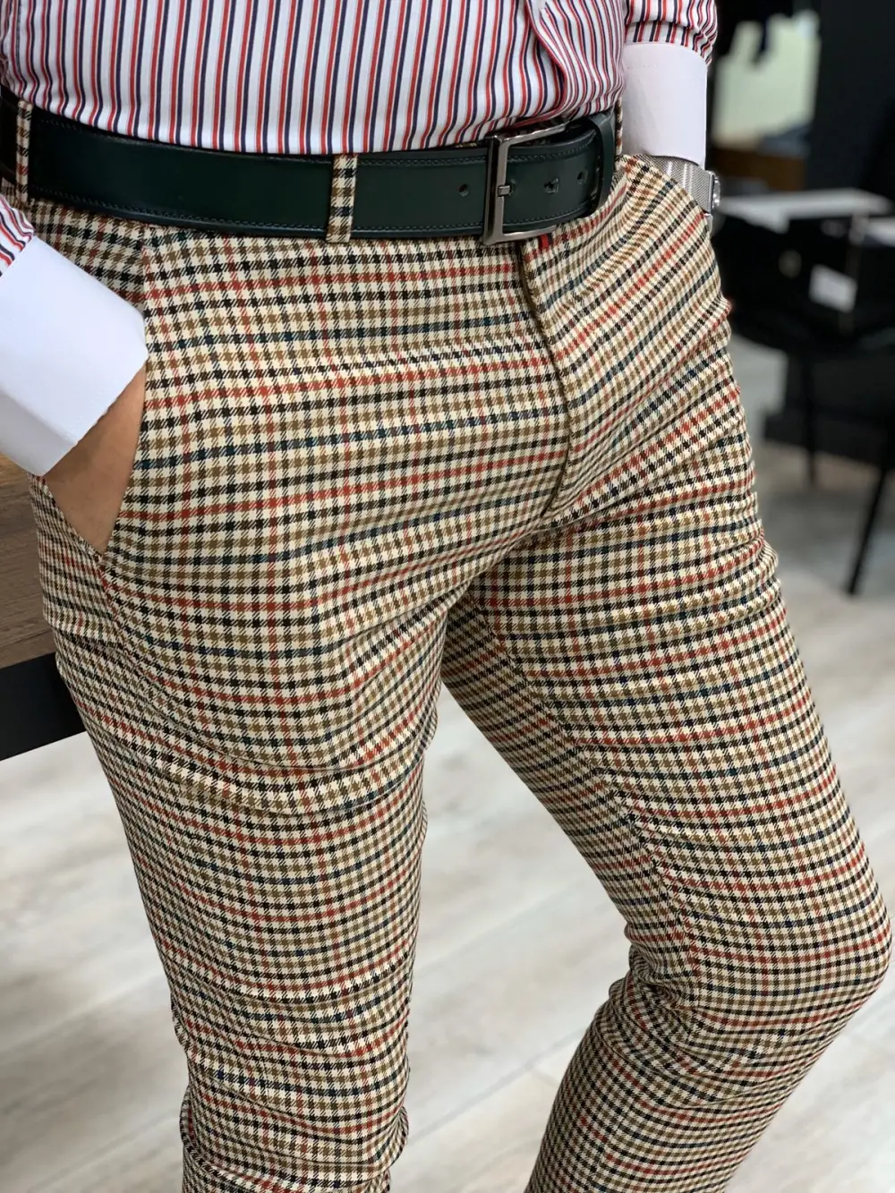 Refined Tailored Slim Fit Plaid Tailored Trousers