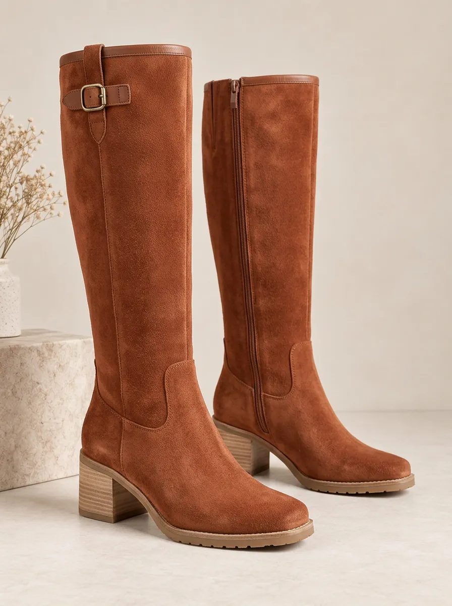 Women's Trail Ready Buckle Strap Suede Knee High Boots