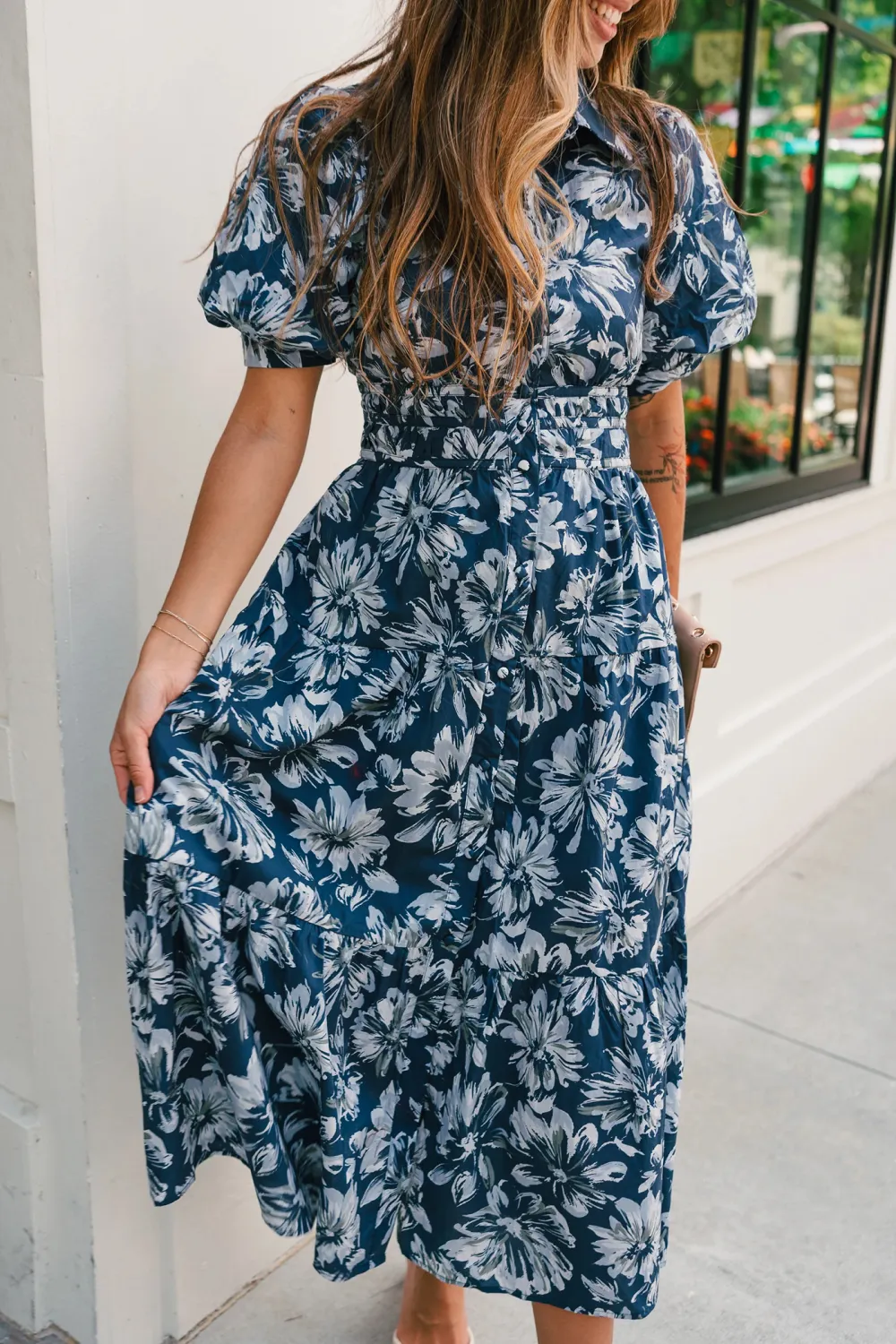 Casual Floral Lapel Midi Dress