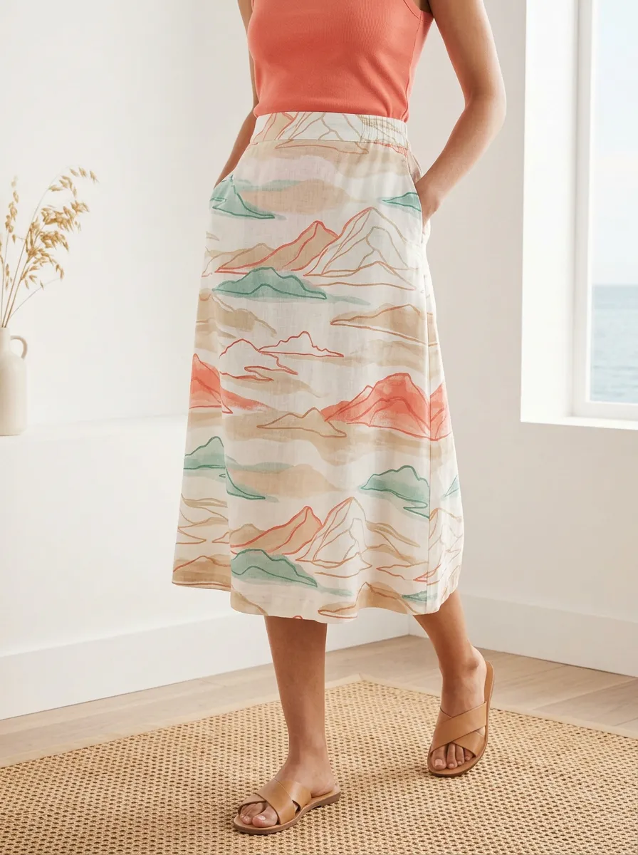 Women's Nature Lover Abstract Mountain Landscape Printed Skirt