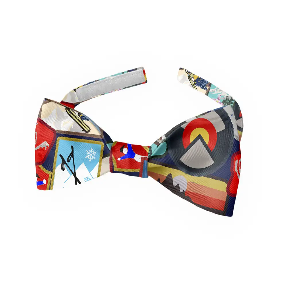 Vintage Ski Patches Pattern Bow Tie