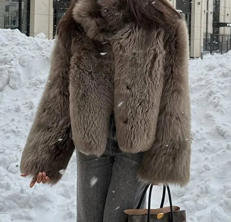 Snap Button Faux Fur Coat