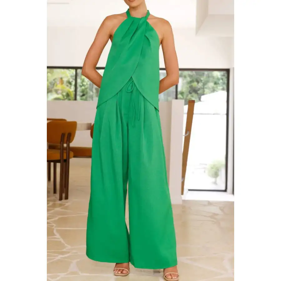 Halter Neck Top and Wide Leg Pants Set